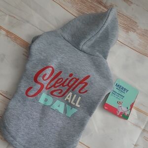 Dog .. Christmas .. Gray Hoodie .. XXS 9-11‎ inches .  Short Sleeve